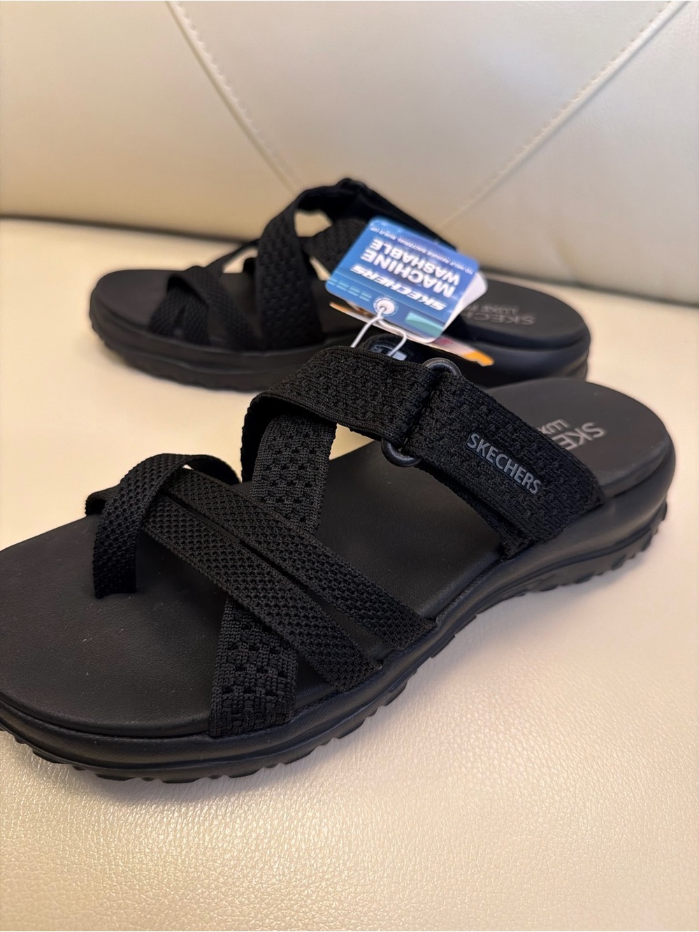Skechers Women's Black Strappy Slide Sandals